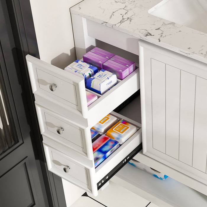 37" Bathroom Vanity, Multi Functional Cabinet With Doors And Drawers, Frame, Single Faucet Hole - White