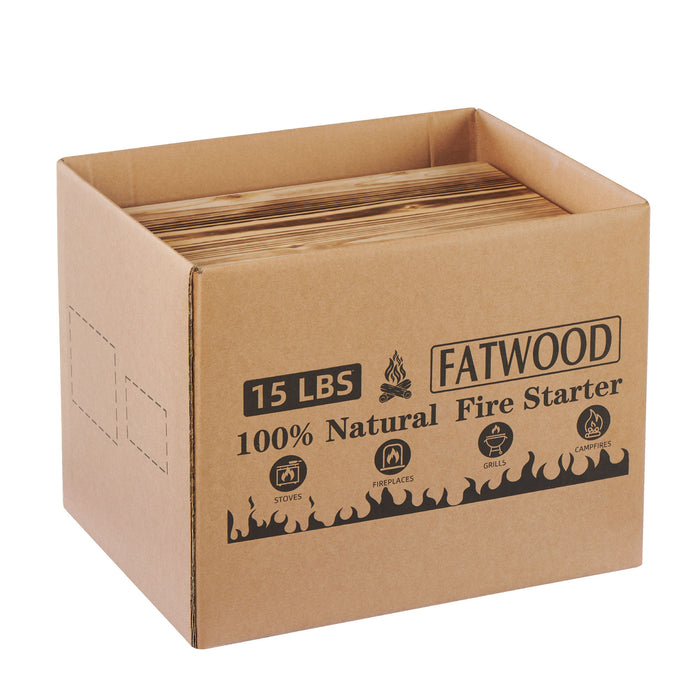 15 Lbs Fatwood Fire Starter Sticks With Box, 100% Natural Kindling Wood, Pine Firewood Firestarter For Campfire, Stove, Fireplace, Bonfires, Grill - Natural