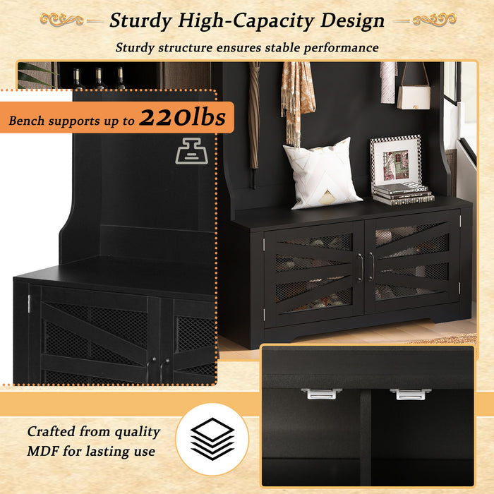 Entryway Bench With Coat Rack, 3 In 1 Design And Adjustable Shelves