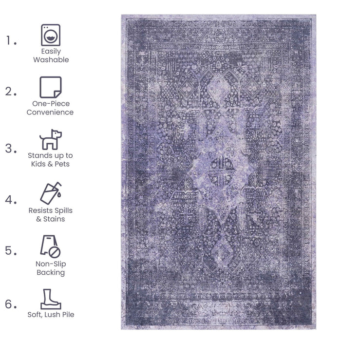 Maval - 3' X 5' Washable Area Rug - Anthracite
