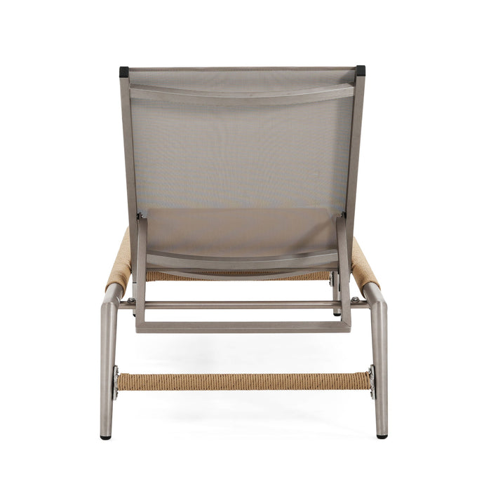Hargrove - Outdoor Patio Aluminun Chaise Lounge, Outdoor Mesh Seat - Natural / Silver