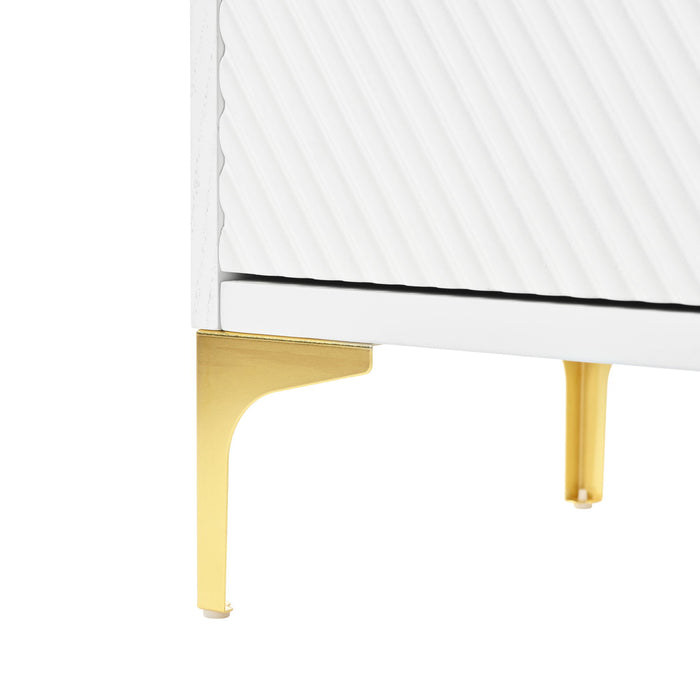 Modern Wood Sideboard Cabinet With Carved Door Panels, Adjustable Shelves, And Sturdy Metal Legs