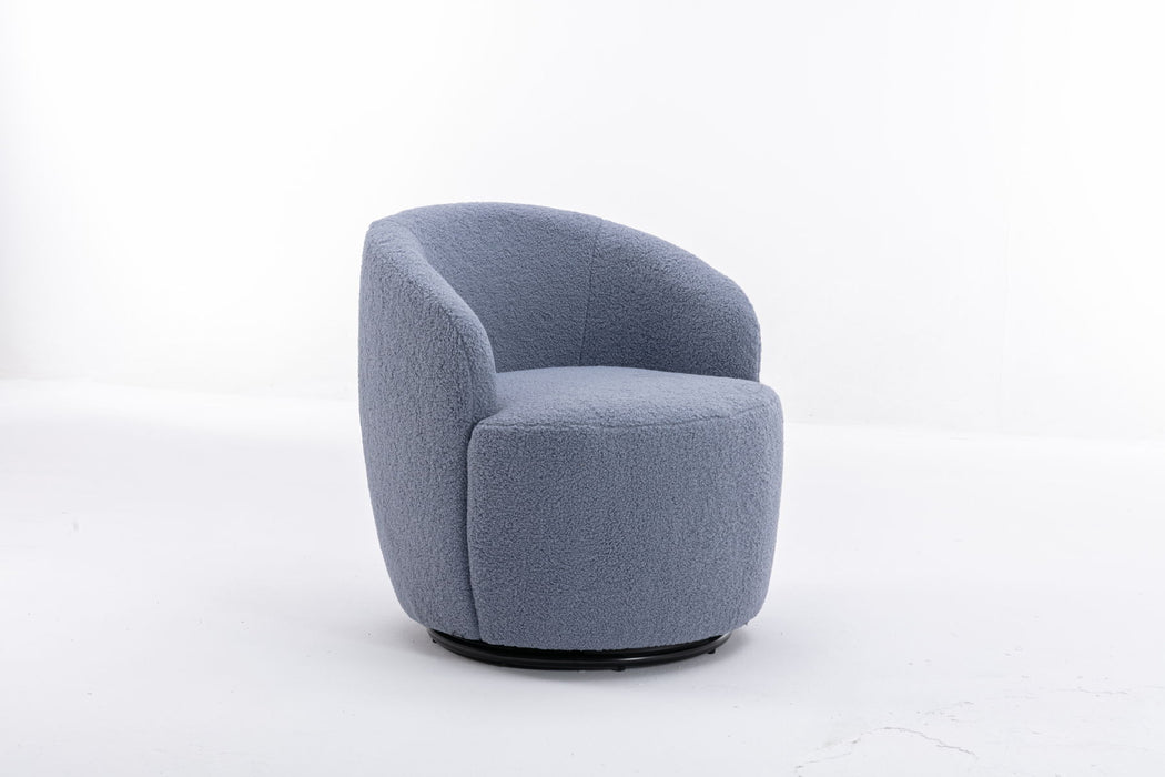 Teddy Fabric Swivel Accent Armchair Barrel Chair With Black Powder Coating Metal Ring, Light Blue