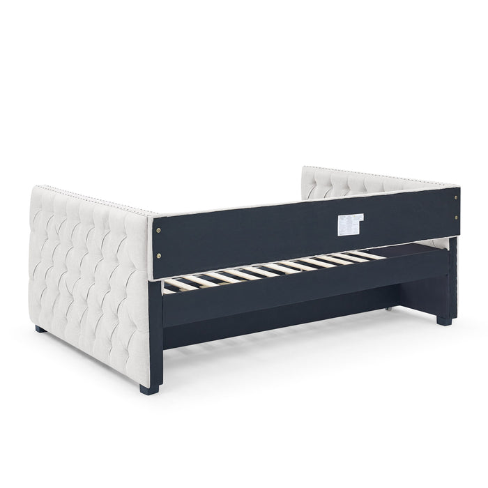 Inspired Upholstered Daybed With Trundle, Button Tufted