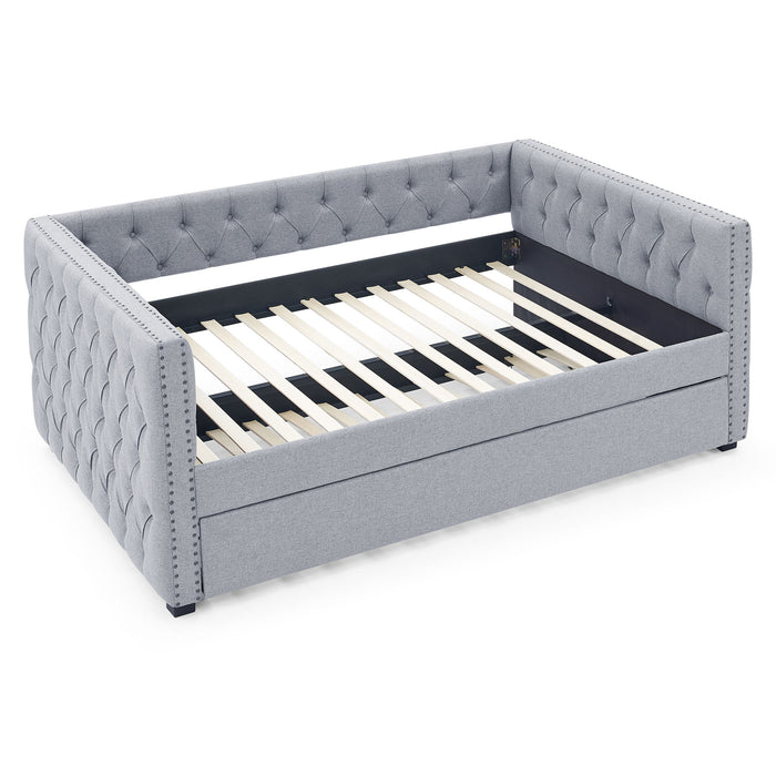 Inspired Upholstered Daybed With Trundle, Button Tufted