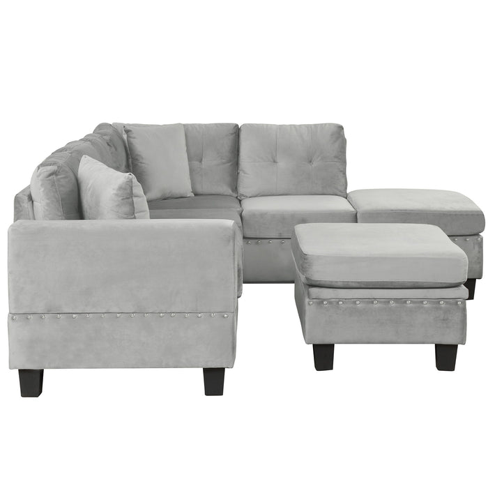 Modern Sectional Sofa With Storage Ottoman, L - Shape Couch With 2 Pillows And Cup Holders