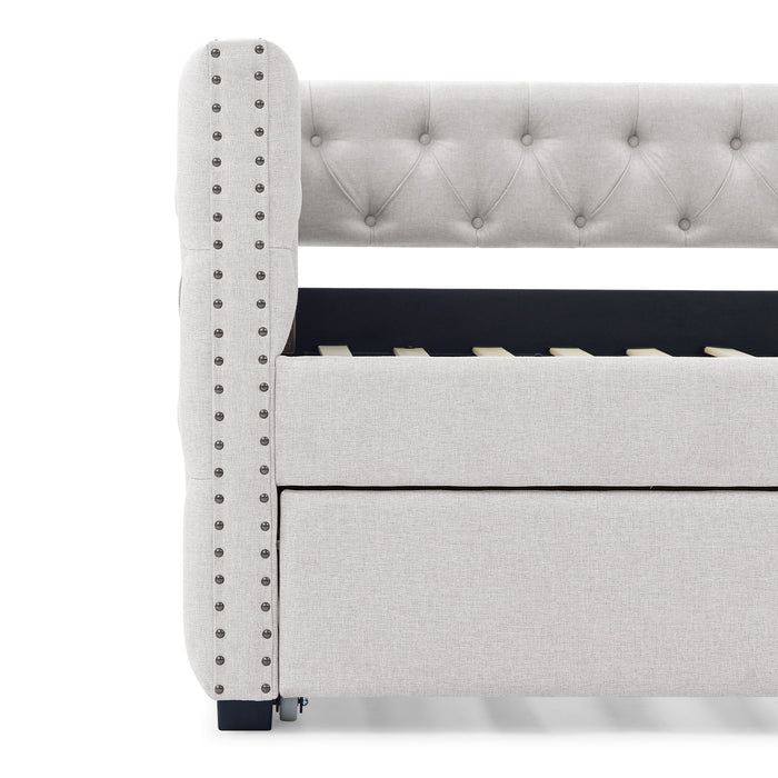 Inspired Upholstered Daybed With Trundle, Button Tufted