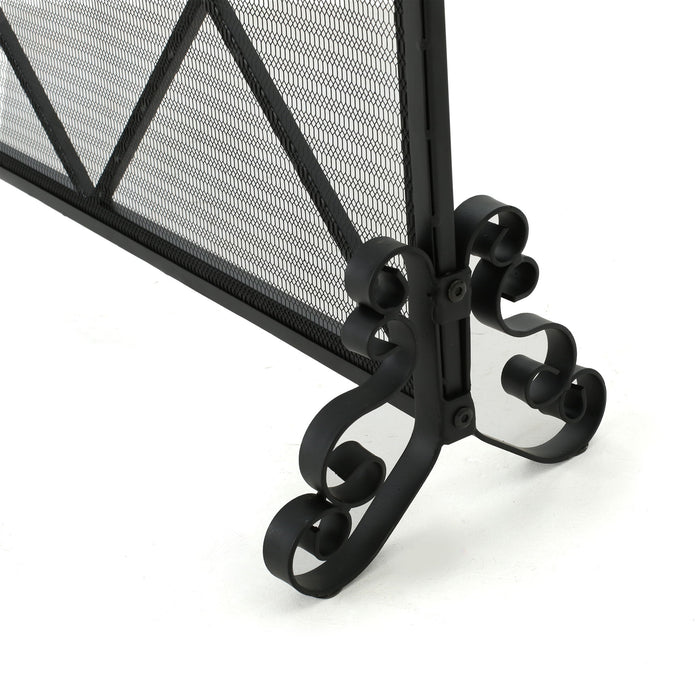 Minimalist Single Panel Iron Fireplace Screen With Diamond Design