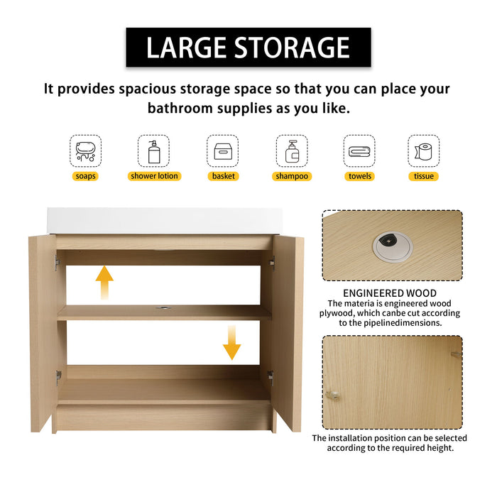Freestanding Bathroom Vanity With Resin Sink & Soft Close Cabinet Doors