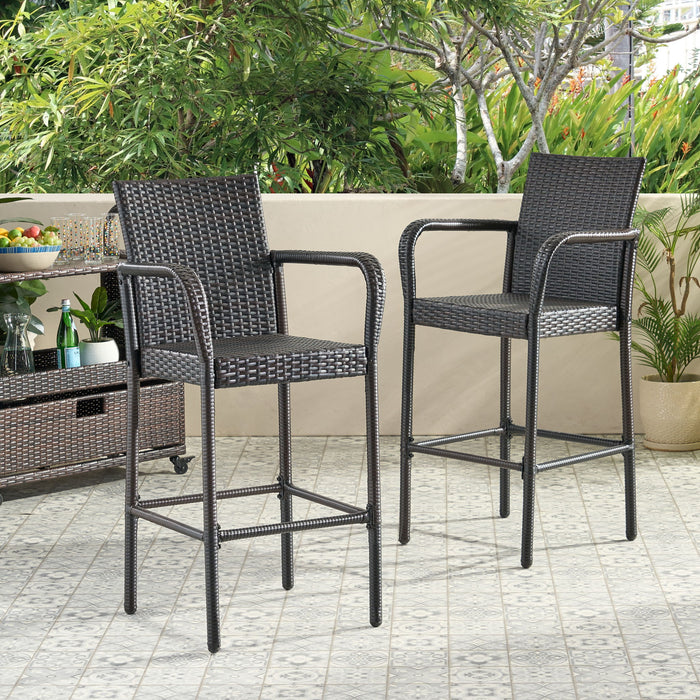 Outdoor Rattan Wicker Bar Chair With Metal Frame - Brown