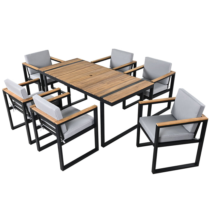7 Pieces Outdoor Dining Set Patio Dining Table And Chair Set With And Removable Cushions For Patio