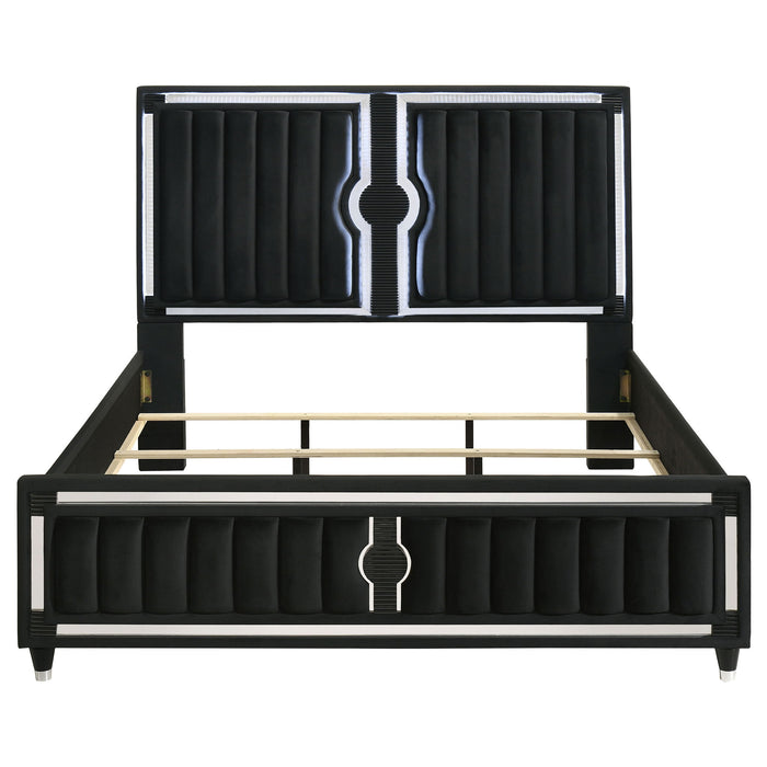 Ravenne Velvet Upholstered California King LED Panel Bed Black