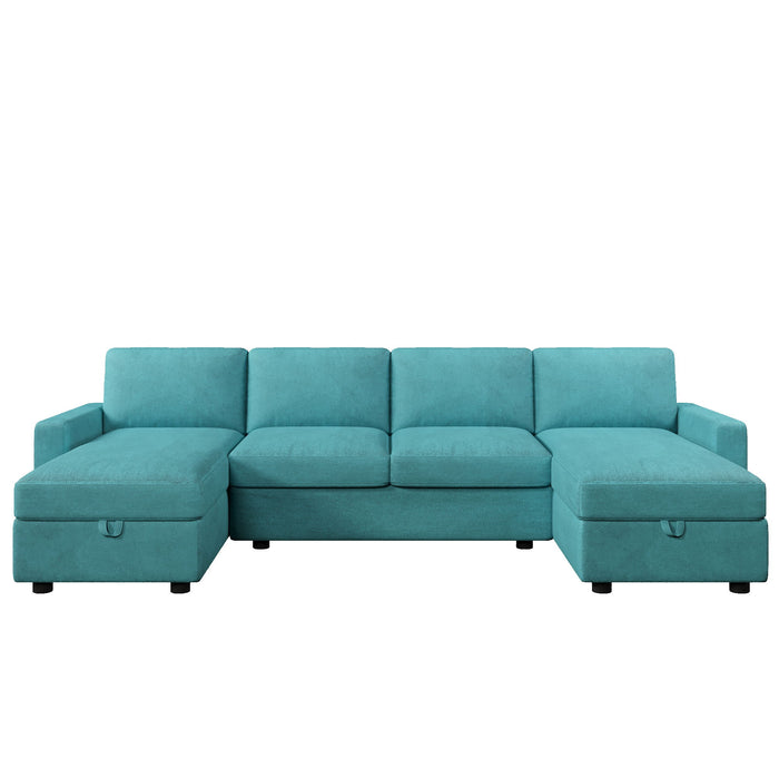 Convertible Sectional Sofa With Storage Chaise Lounges And USB Ports