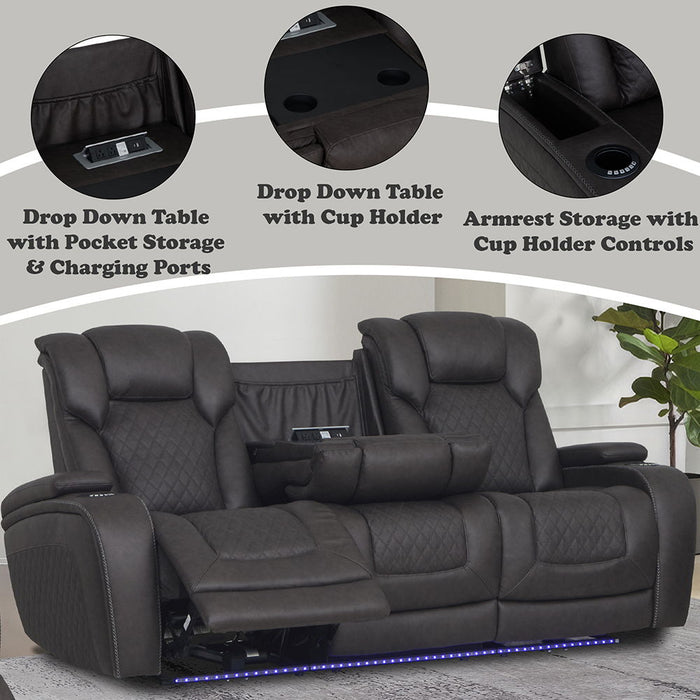 Wendell - Power Motion Sofa With Dropdown Table, Storage, USB & LED - Dark Gray