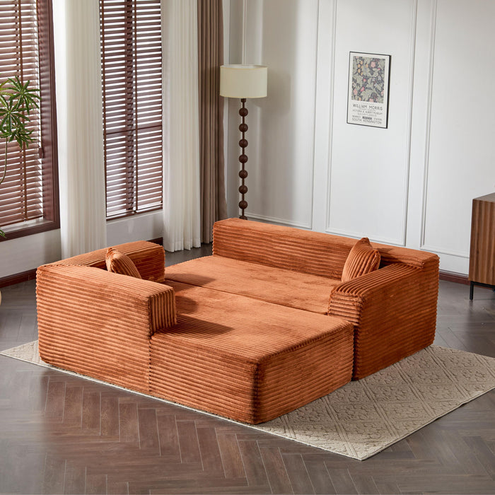 Compression Sectional Couch With Comfy Chaise, Boneless L Shape Sofa With Deep Seat