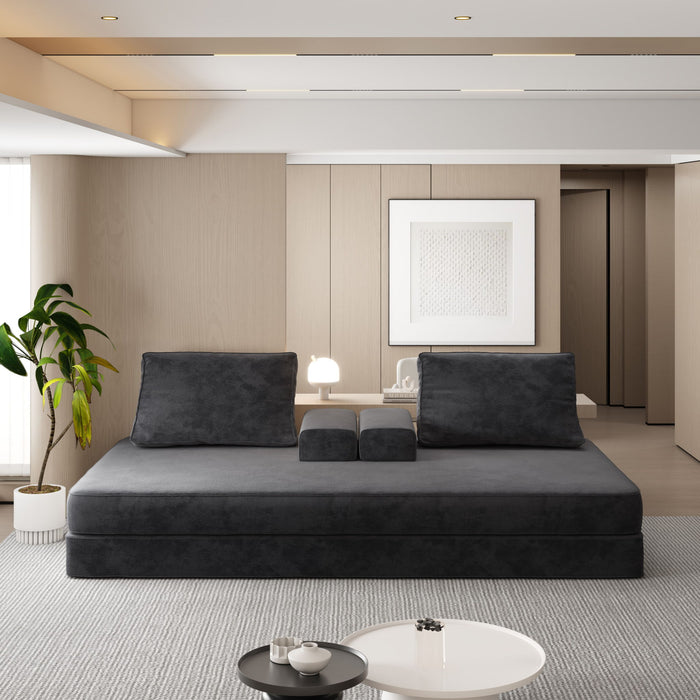 Multifunctional Convertible Sofa Bed With 2 Tumbler Backrests And 2 Pillows, Deep Seat Couch