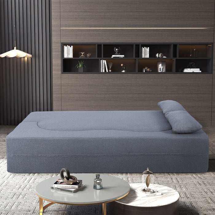 2 In 1 Convertible Full Size Folding Loveseat Couch With Soft Teddy Fabric