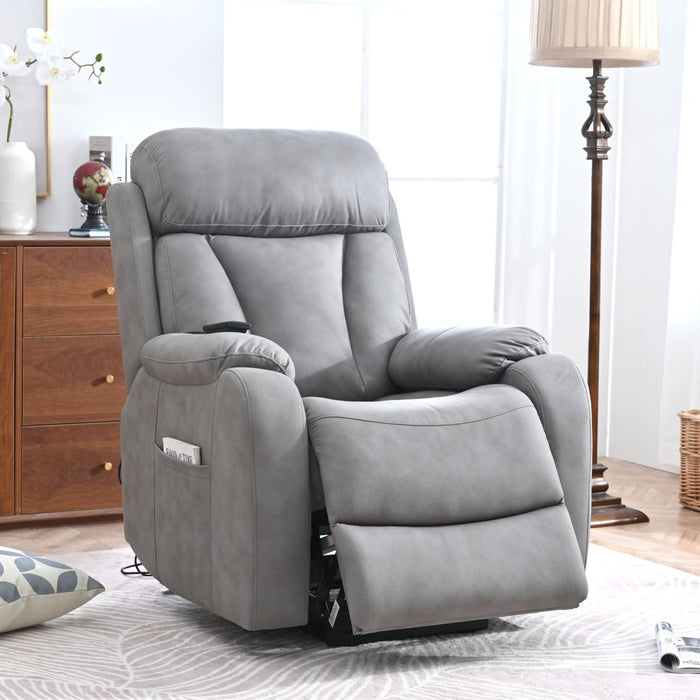 Electric Power Lift Recliner Chair For Elderly, Fabric Recliner Chair For Seniors, Home Theater Seating, Living Room Chair, Side Pocket, Remote Control (Light Gray)