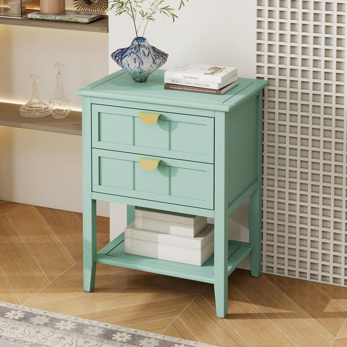 2 Drawer Side Table, American Style, End Table, Suitable For Bedroom, Living Room, Study