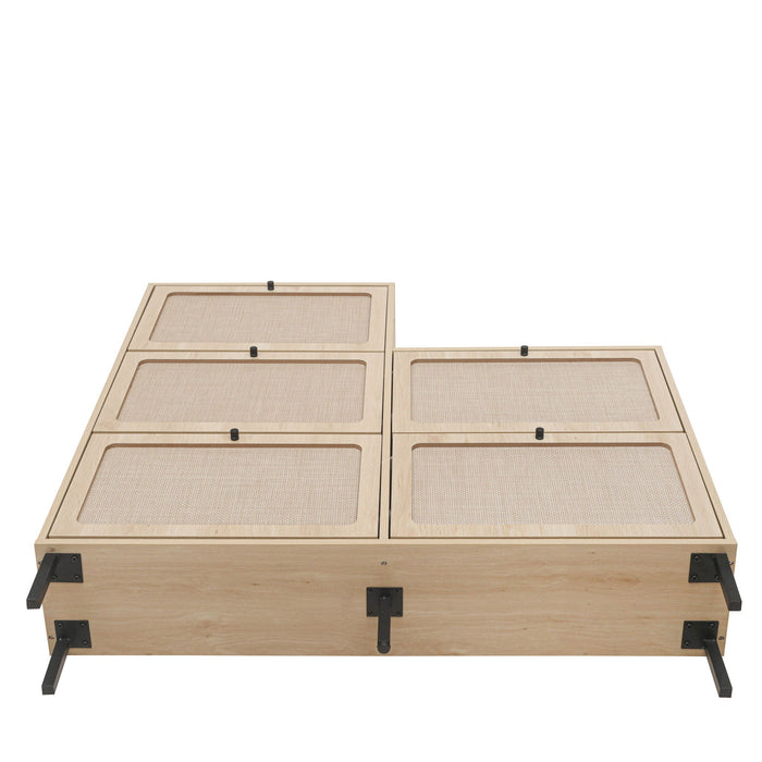 Modern Rattan 5 Door Shoe Storage Cabinet For Entryway Freestanding Design - Natural