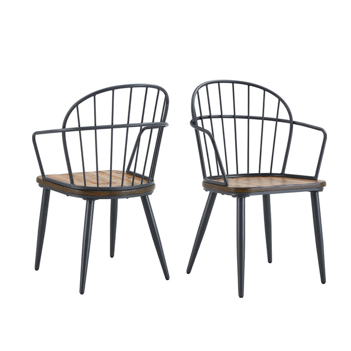 Industrial Inspired Indoor Dining Chair With Metal Legs And Birch (Set of 2) - Black / Natural