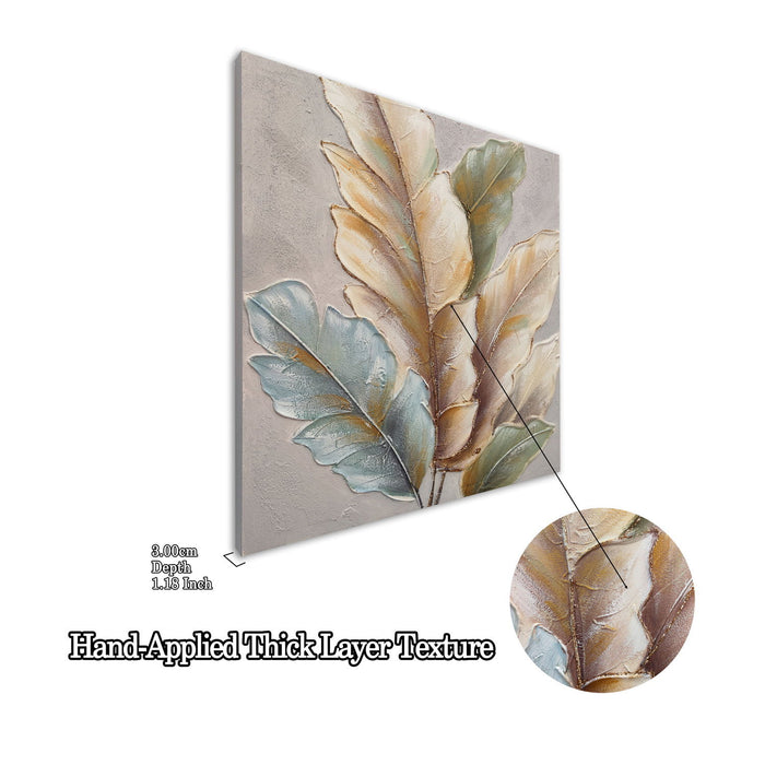 Botanical Leaf Wall Art, Textured Canvas Painting With Accents, Framed Decor For Living Room (Set of 2) - Green Leaf