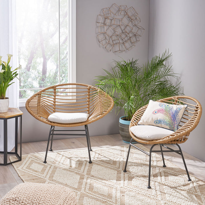 Cordella - Outdoor Woven Wicker Chairs With Cushions, (Set of 2)
