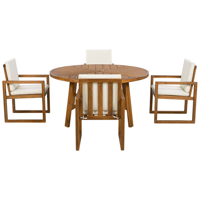 5 Piece Outdoor Patio Dining Set With 4 Armchairs And Table - Beige