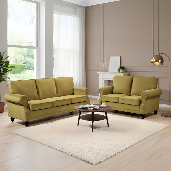 3 Seater Sofa With Nailhead Trim And Turned Legs For Living Room