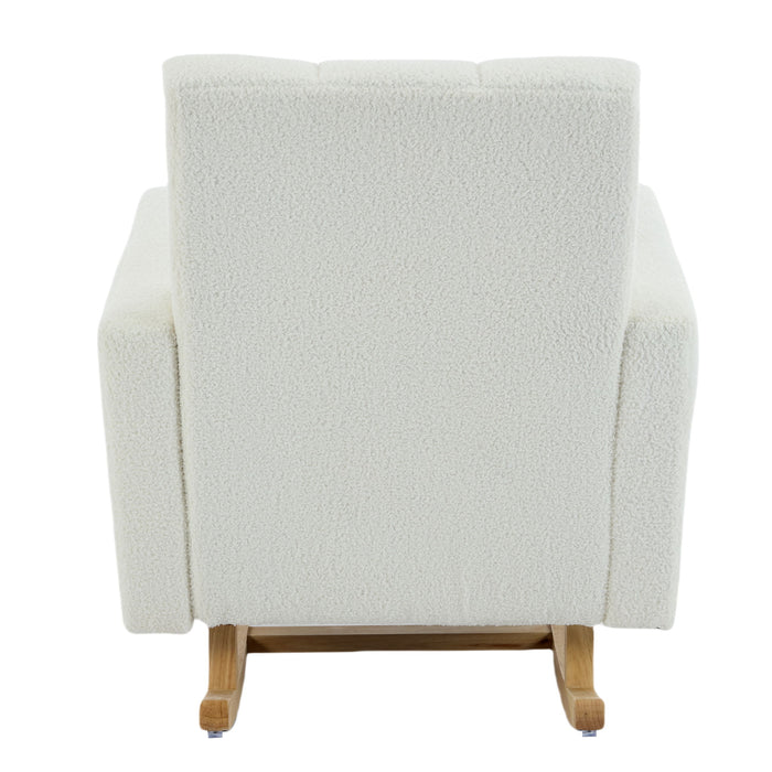 Accent Rocking Chair With Pillow, Spacious & Comfortable Seating For Living Room Or Bedroom - Cream White