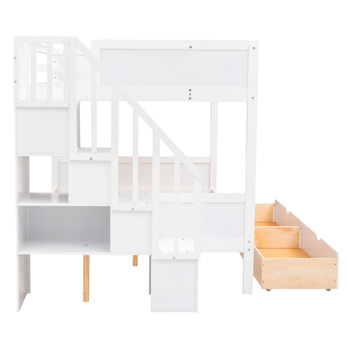 Bunk Bed With Shelfs, Storage Staircase And 2 Drawers