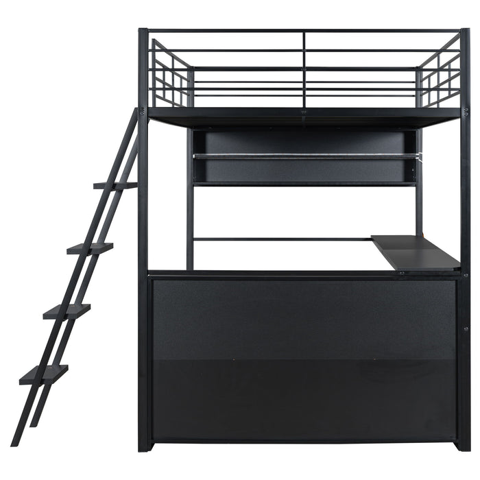 Loft Bed With LED Desk And 4 Storage Shelves