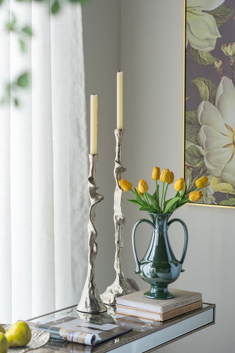 Rectangular Console Table With Elegant Floral Design And Mirrored - Silver Multi
