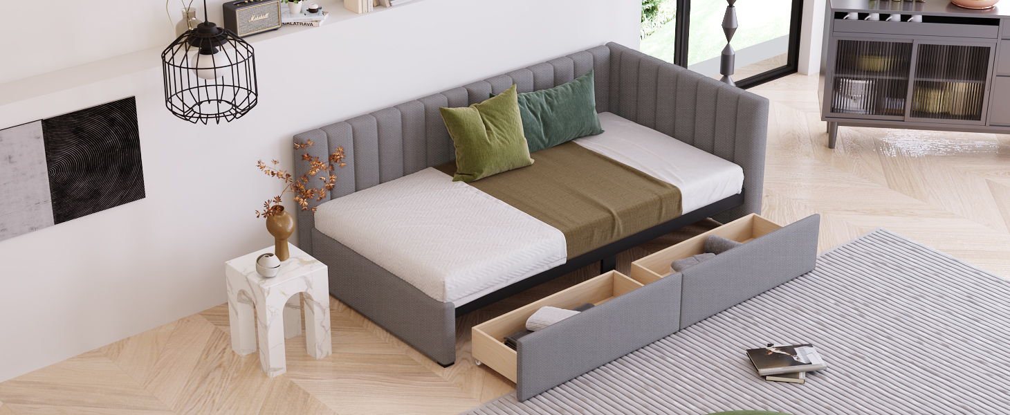 Upholstered Daybed, Sofa Bed Frame, No Box Spring Needed