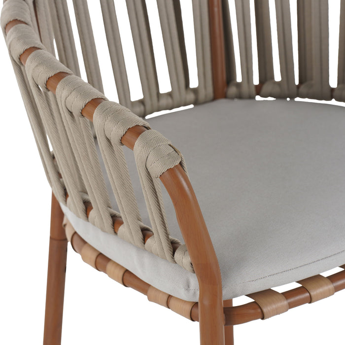 Lodi - Outdoor Matal Rope Barstool, Teak / Beige (Set of 2) - Teak / Beige