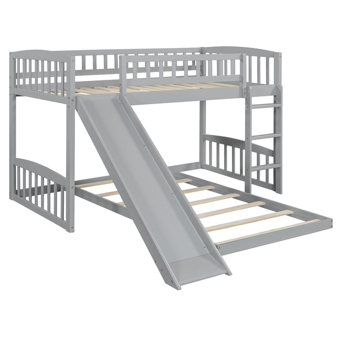 Twin Over Twin Classic Bunk Bed With Slide And Ladder - Gray