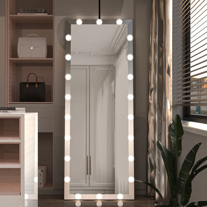 Modern Wall Standing Bedroom Hotel Full Length Mirror With LED Bu Lbs Touch Control Whole Body Dressing Hollywood Vanity Mirror With 3 Color Lights