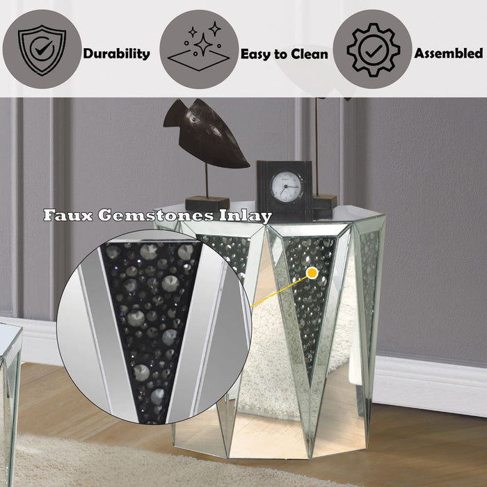 Nysa - End Table - Mirrored & Faux Crystals