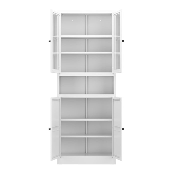 Metal Kitchen Pantry Cabinet Tall Storage With Adjustable Shelves, Heavy Duty Stainless Steel Frame - White
