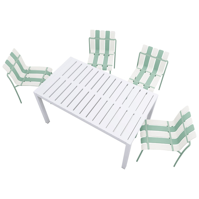 4 Piece Set Of Modern Color Block Designed Single Chairs With Long Table