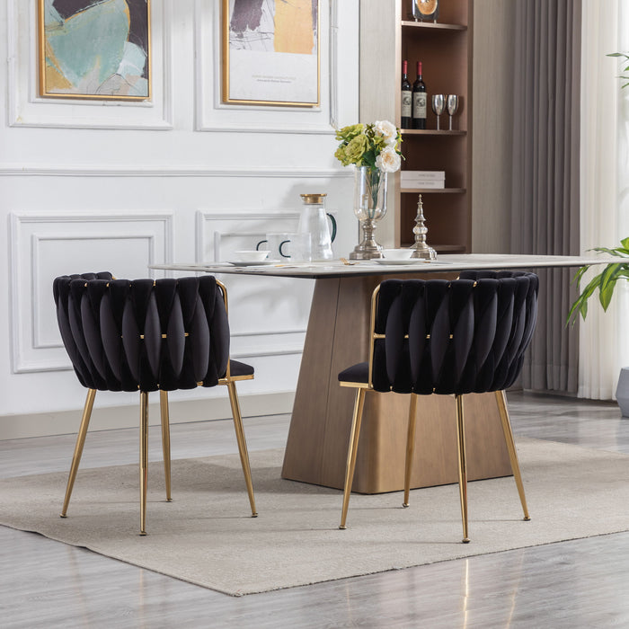 Dining Chair, thickened Fabric Chairs With Wood Legs, (Set of 2) - Black