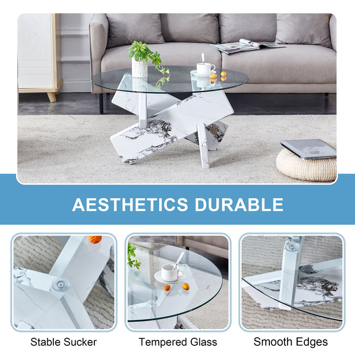 Modern Round Glass Coffee Table With Tempered Glass