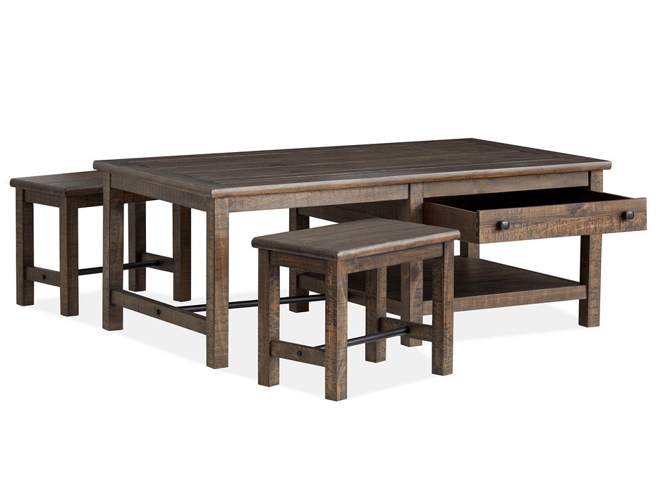 Smithton - Rectangular Cocktail Table With 2 Stools - Homestead Brown