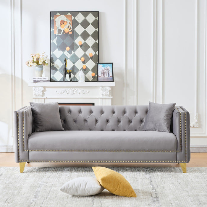 3 And 2 Seater Deep Seat Sofa With Button Nailhead, Square Arm Couches, Furniture For Living Room - Gray