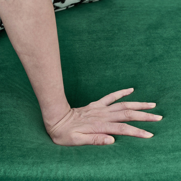 Mid Century Chesterfield Velvet Fabric Sofa With Roll Armrest & Nailhead, Green, 87 Inches