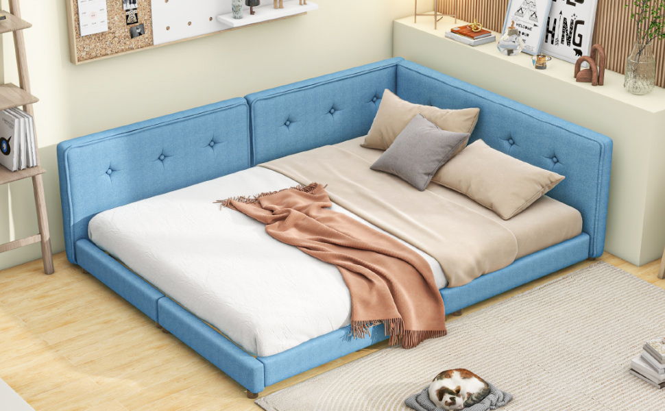 Upholstered Full Size Tufted Platform Bed, Blue