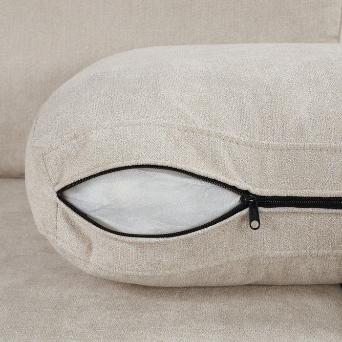 Upholstered 3 Seater Curved Sofa With Printed Pillows Chenille