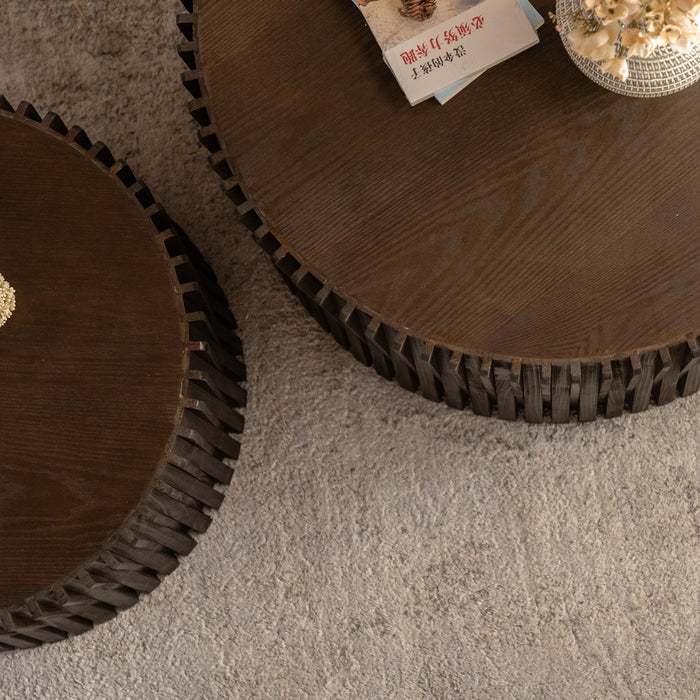 Cylindrical Coffee Table With Vertical Texture Relief