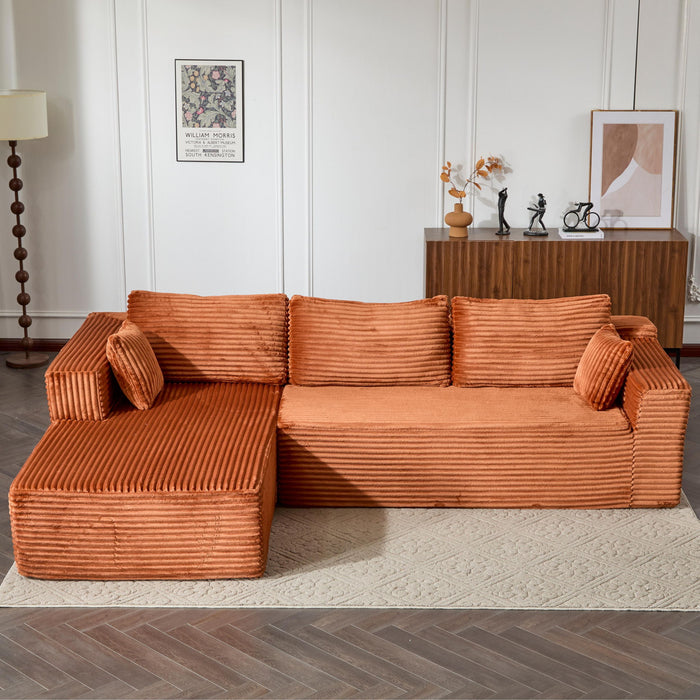 Compression Sectional Couch With Comfy Chaise, Boneless L Shape Sofa With Deep Seat
