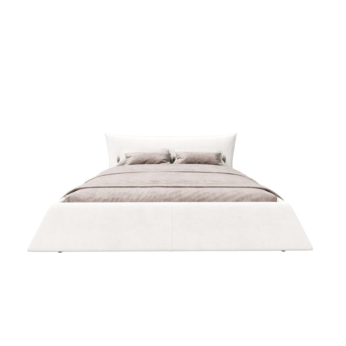 Upholstered Platform Bed With Special Shaped Velvet Headboard